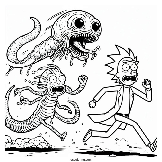 Rick And Morty Running From Alien Worm