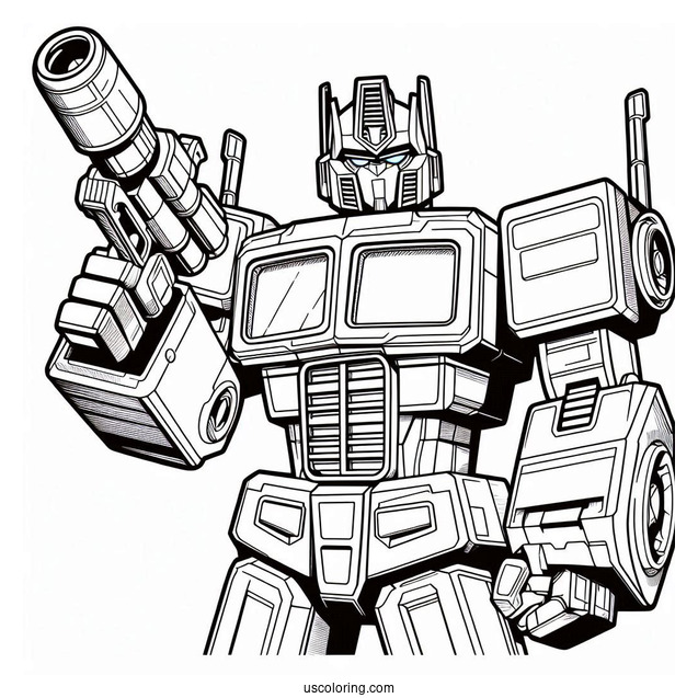 Easy Cartoon Optimus Prime Coloring Page Holding Ion Blaster