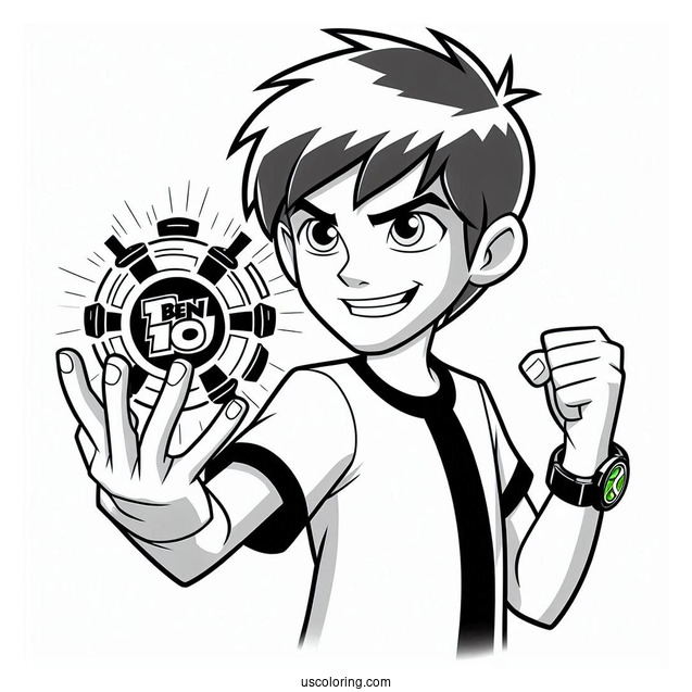 Ben 10 Coloring Page Of Young Ben Tennyson Holding Omnitrix