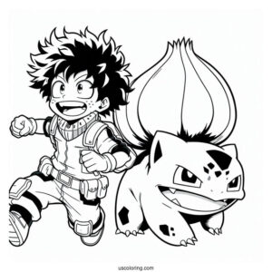 My Hero Academia Izuku Midoriya Crossover With Bulbasau Coloring Pager