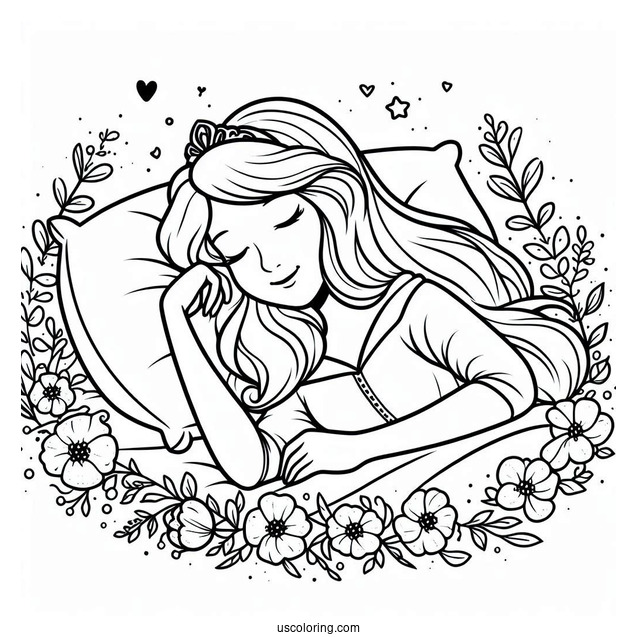 Young Sleeping Beauty Aurora Coloring Sheet For Kids
