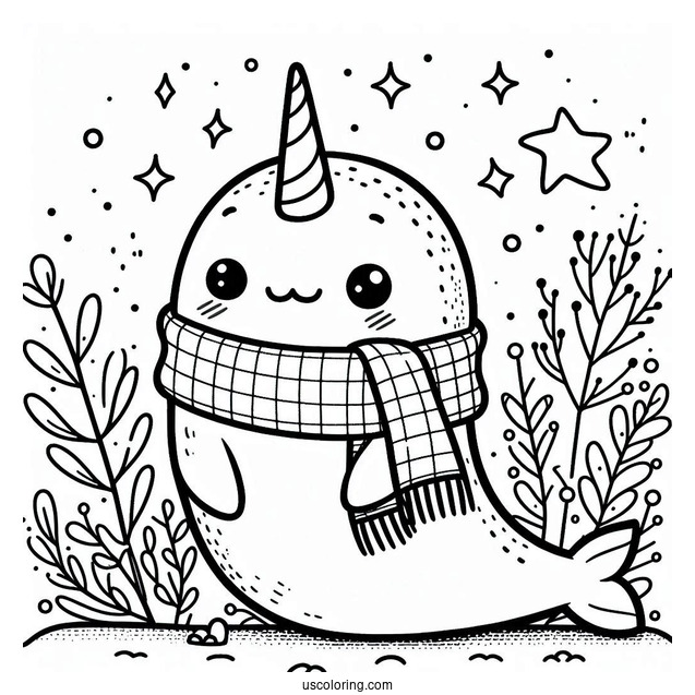 Narwhal Coloring Page Wearing A Scarf