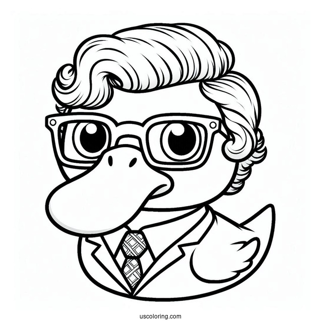 Psyduck Coloring Page Wearing Glasses, Wig, And Necktie For Preschoolers
