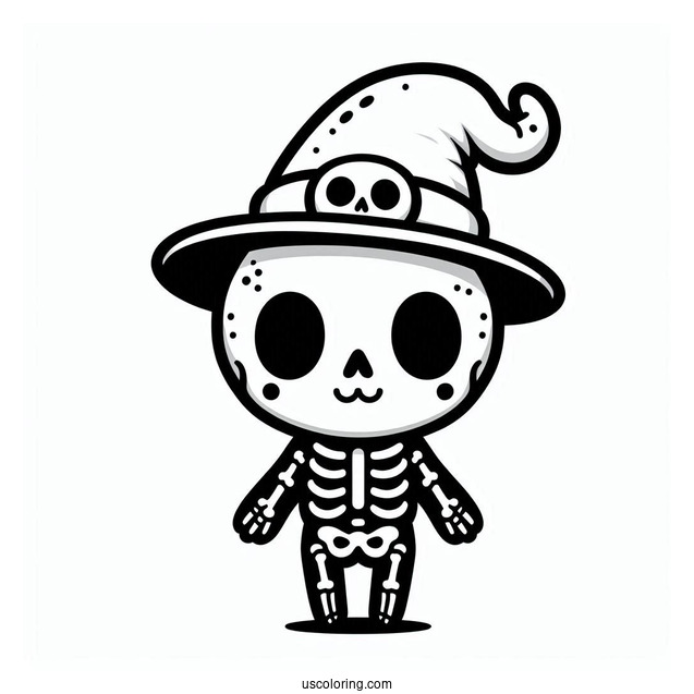 Spooky Chibi Skeleton Coloring Page In Halloween