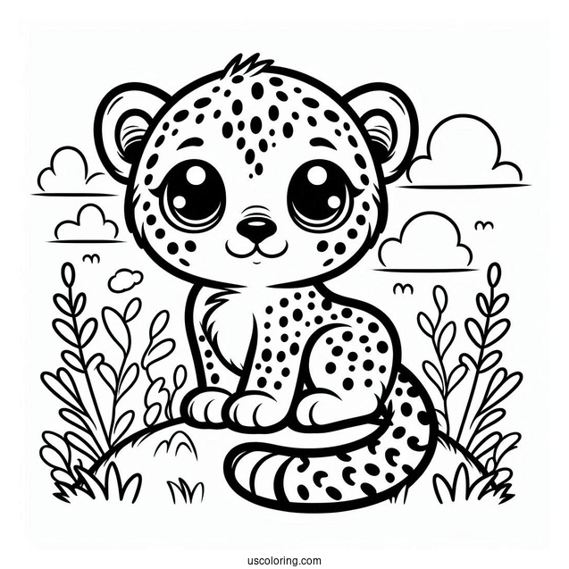 Cute Baby Cheetah Coloring Page For Kids