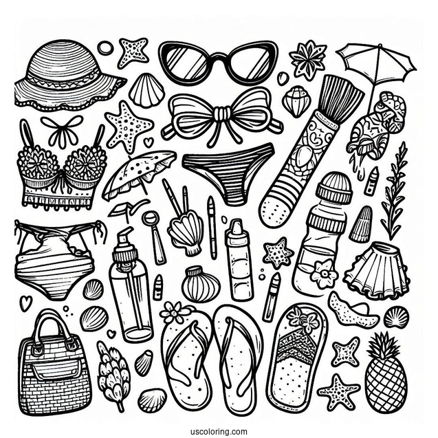Full Page Beach Essentials Coloring Sheet