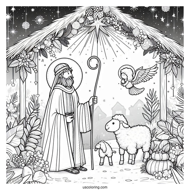 Adorable Nativity Coloring Page With A Shepherd And A Wise Man