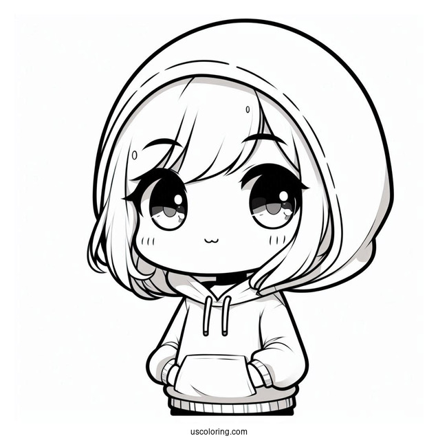 Adorable Chibi Girl Wearing A Hoodie Coloring Sheet For Preschoolers