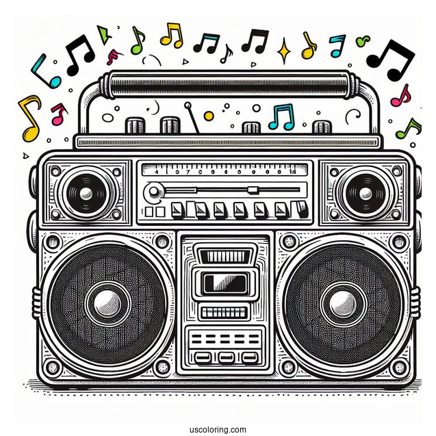 Music Coloring Page Of Vintage Boom Box Coloring Page