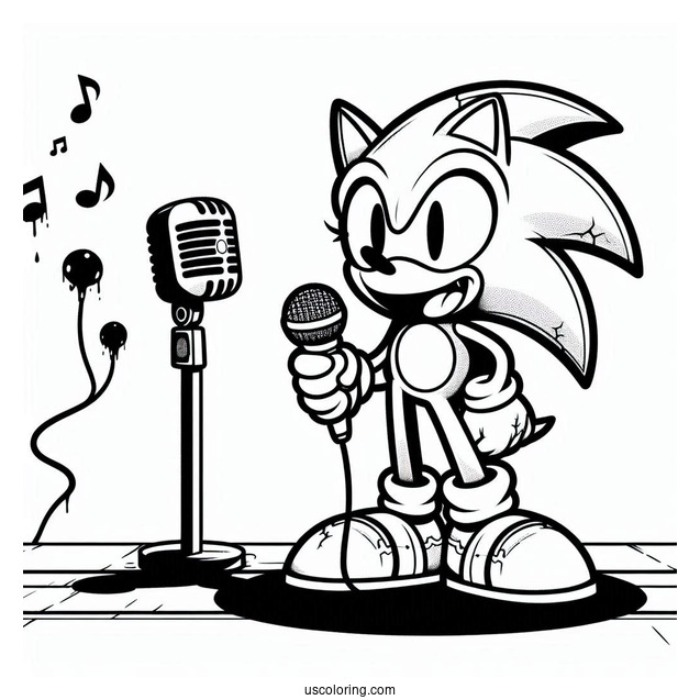 Spooky Sonic Exe Coloring Page Holding Microphone On Stage