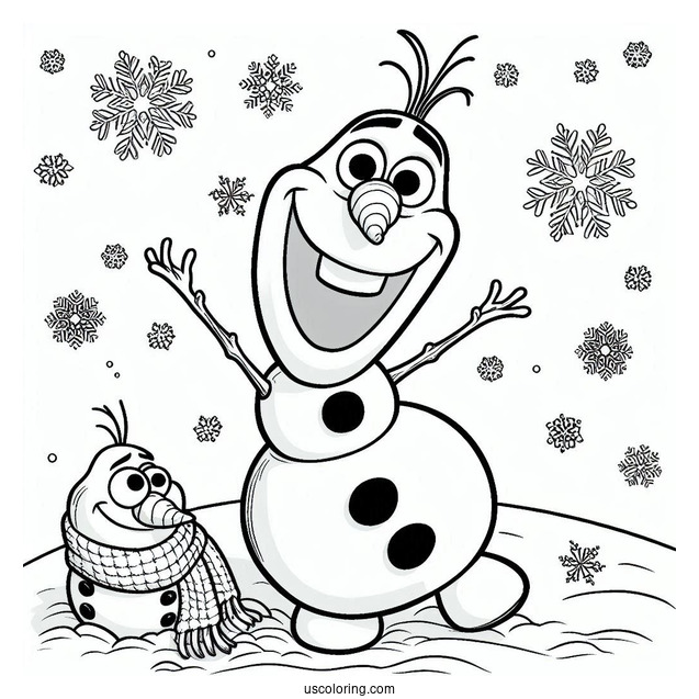 Happy Olaf With Snow Coloring Sheet