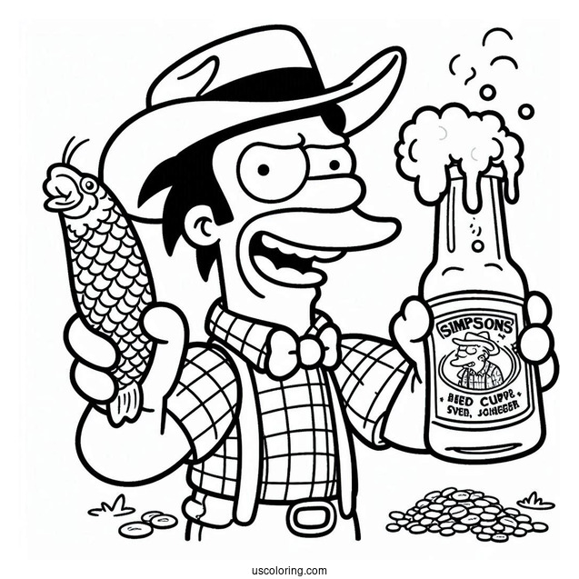 Simpsons Coloring Pages Of Barney Gumple Holding A Beer
