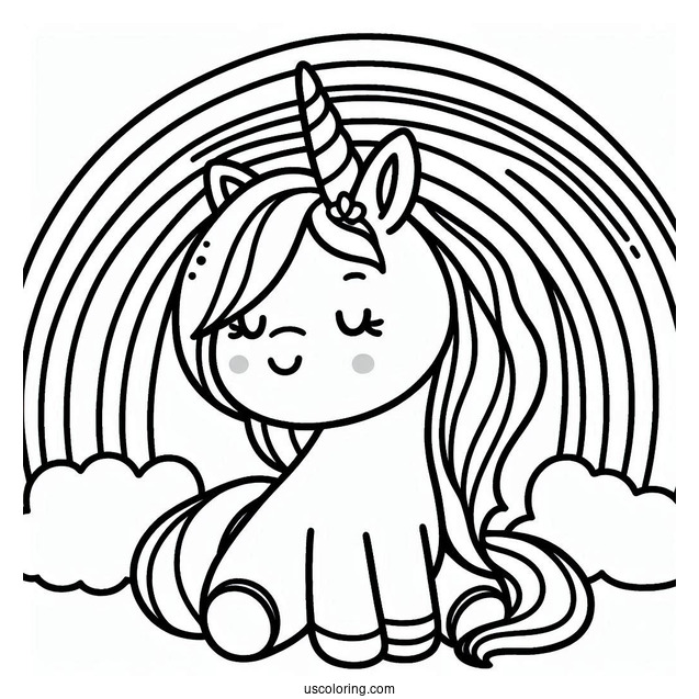 Cute Unicorn Bellow A Rainbow Coloring Page