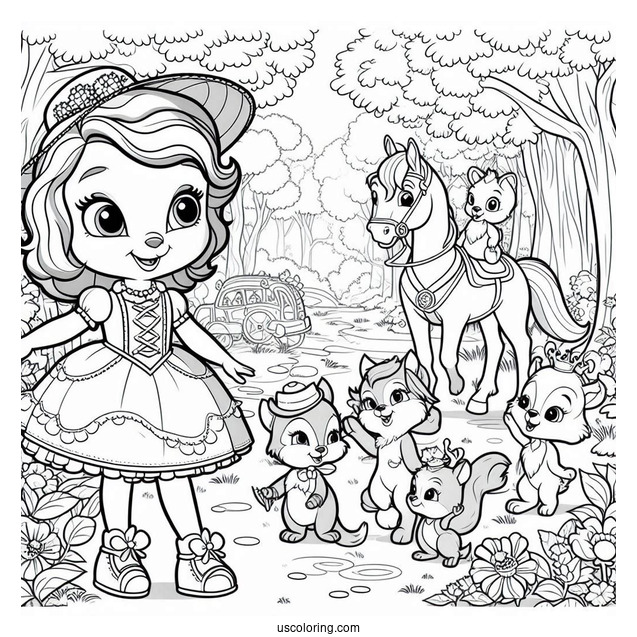 Sofia The First Coloring Page In The Forest With Animal Friends