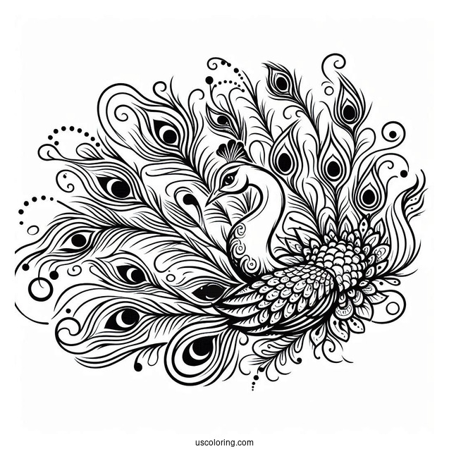 Peacock With Feathers Spread For Coloring