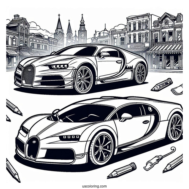 Lamborghini Revuelto vs Bugatti Coloring Page