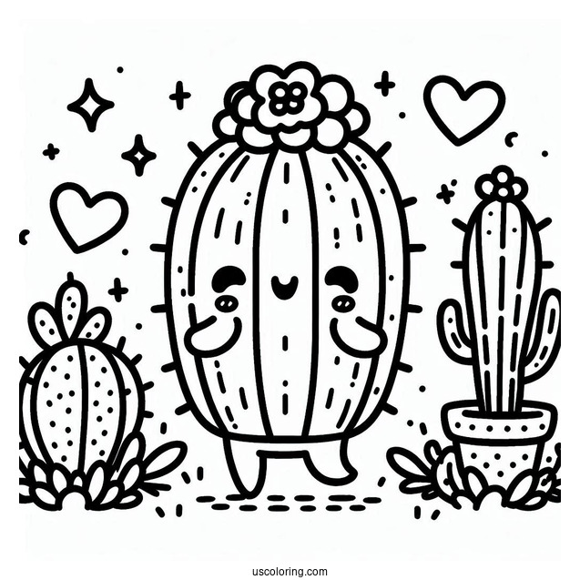 Easy Kawaii Cactus Coloring Page