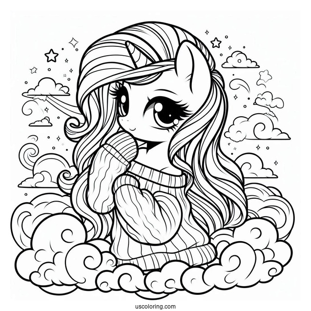 Rarity Coloring Page Wearing A Baggy Sweater On The Clouds