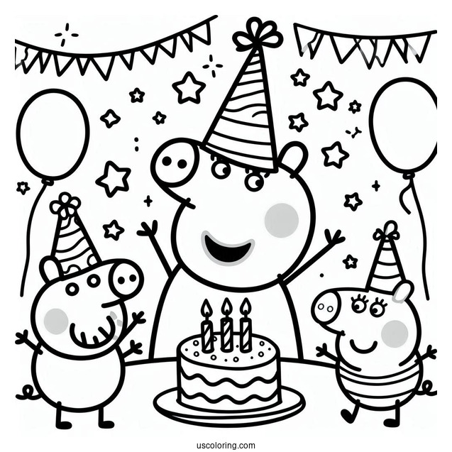 Peppa Pig Happy Birthday Coloring Sheet For Kids