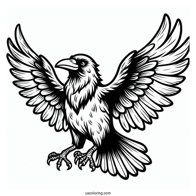Cartoon Raven Coloring Page With Outspread Wings For Kids