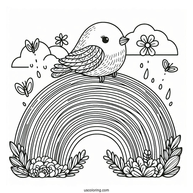 Tiny Birds Perched On Top Of A Rainbow