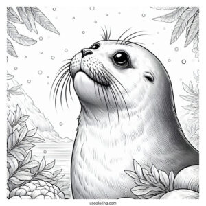 Realistic Seal Coloring Page Looking Up At The Sky