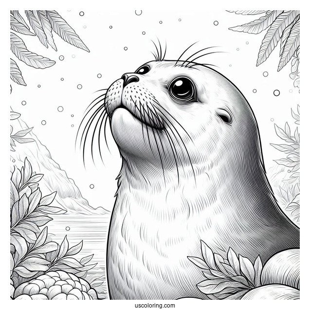 Realistic Seal Coloring Page Looking Up At The Sky
