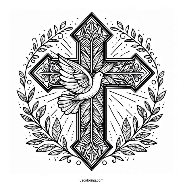 Simple Stained Glass Cross With Dove