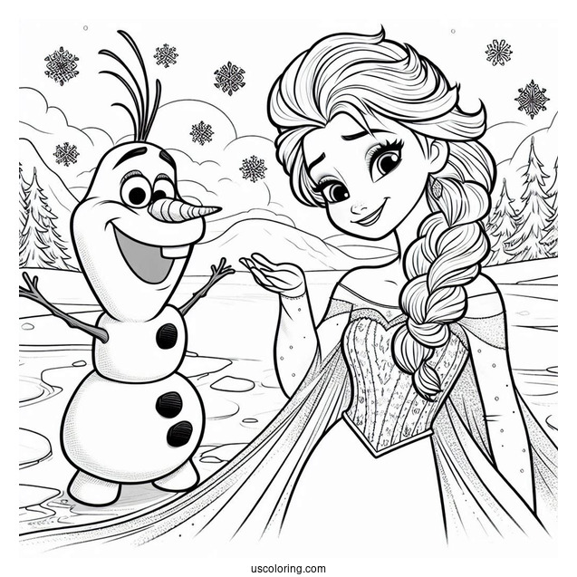 Elsa And Olaf In The Snow Coloring Sheet