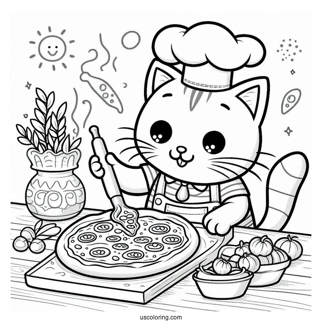 Coloring Page Of Pete The Cat Making Pizza
