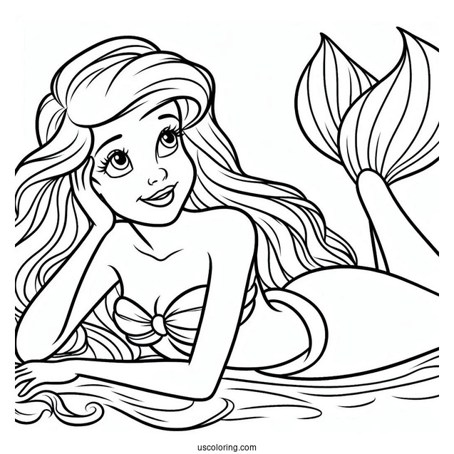 Easy Coloring Page Of Ariel For Kids