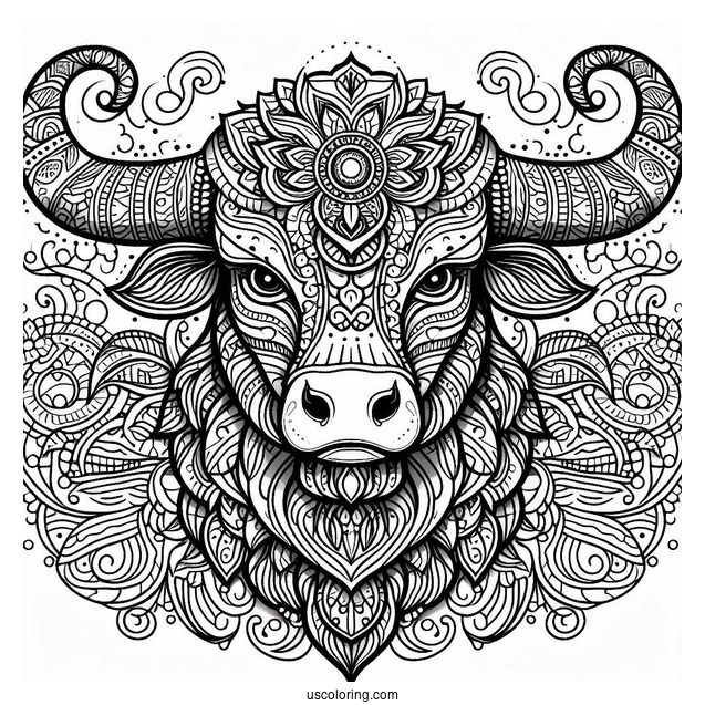 Intricate Bull Mandala Coloring Page