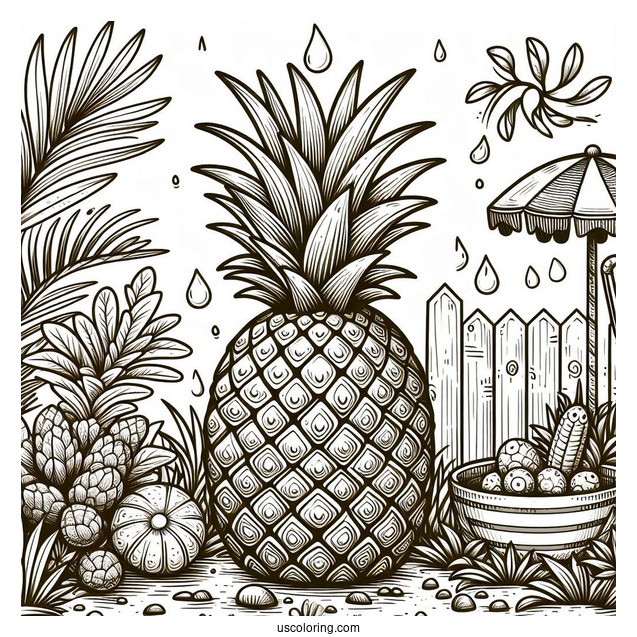 Big Juicy Pineapple Coloring Page In Backyard Paradise