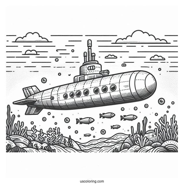Submarine Coloring Page Of Periscope Above The Water