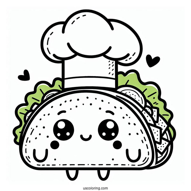 Cartoon Taco With Chef Avocado Coloring Page For Kids