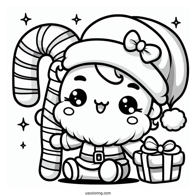 Kawaii Themed Santa With Candy Canes To Color
