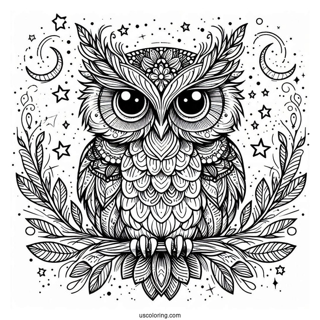 Owl With Intense Eyes Under Starlight