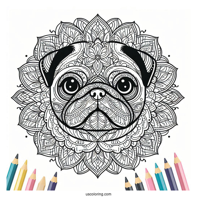 Intricate Mandala Pug Coloring Page Face For Adults