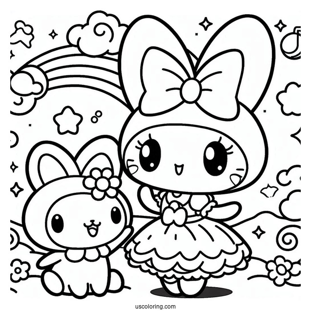 My Melody Coloring Page With Best Friend Flat