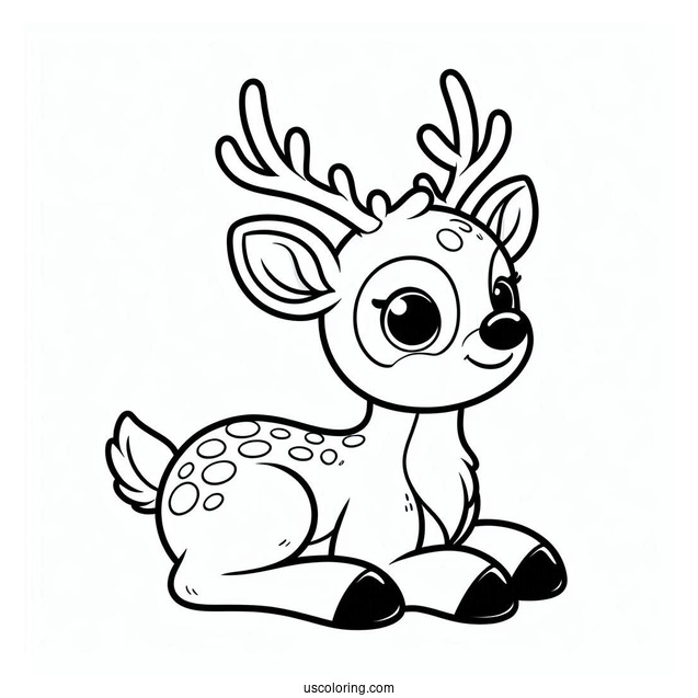 Cute Cartoon Rudolph Coloring Page With Big Antlers