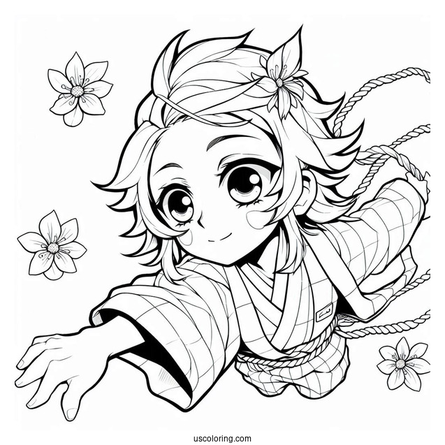 Sweet Tanjiro Coloring Page Catching Kanao Tsuyuri