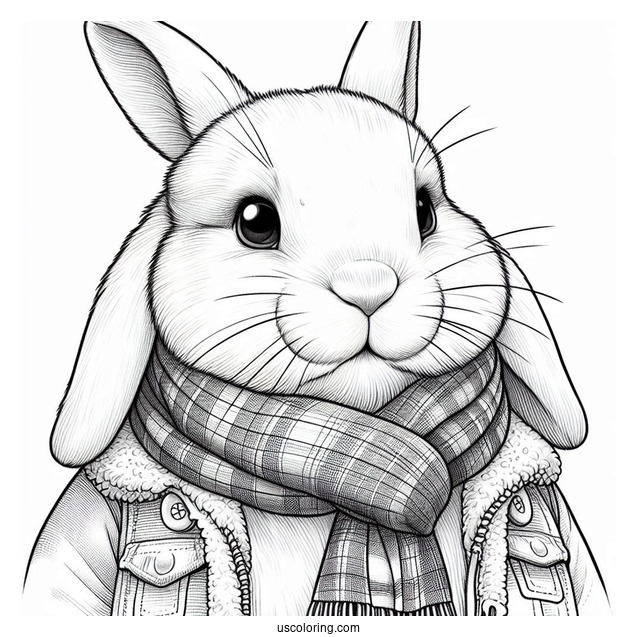 Realistic Rabbit Coloring Page Wearing A Scarf And Jacket