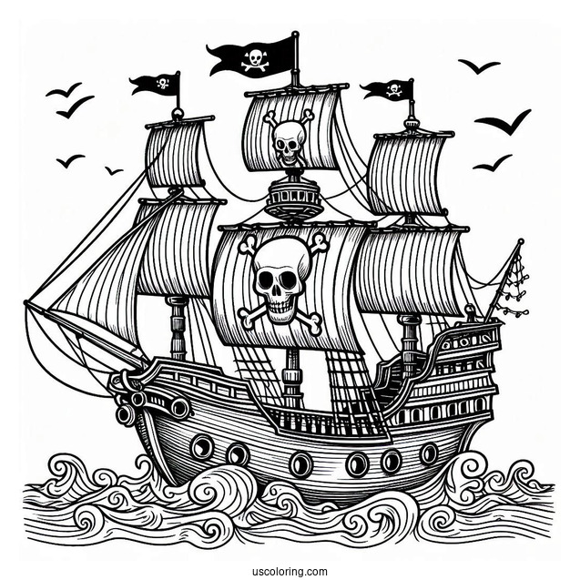 Pirate Ship Coloring Page With Skull On The Sail