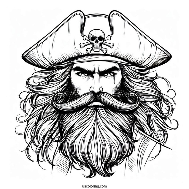 Serious Pirate Coloring Page With Long Beard And Mustache