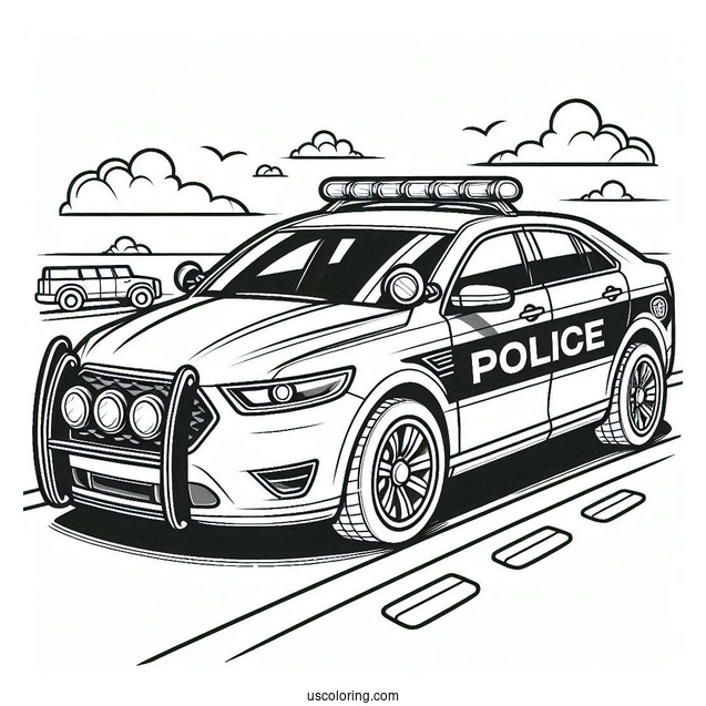 Sports Police Car Coloring Page On The Road