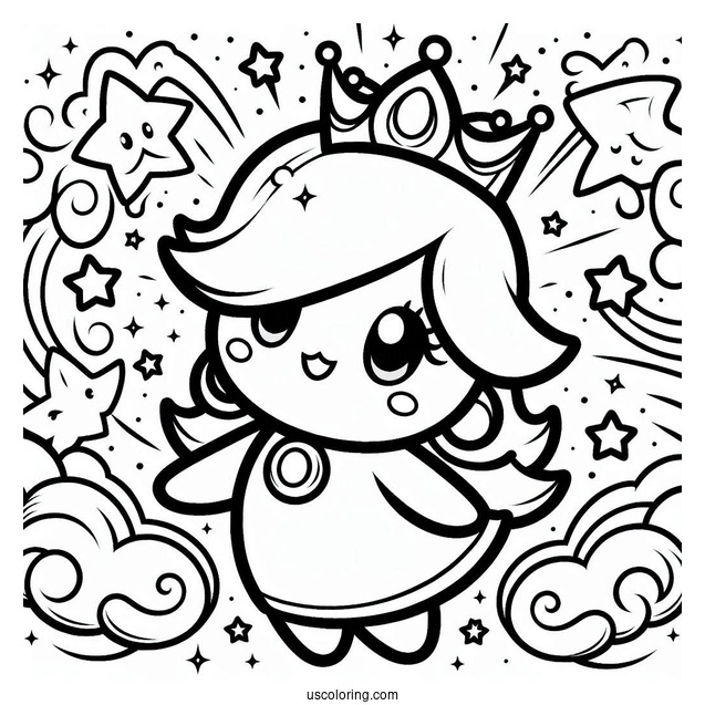 Easy Rosalina Coloring Page With Luma And Stars In Background