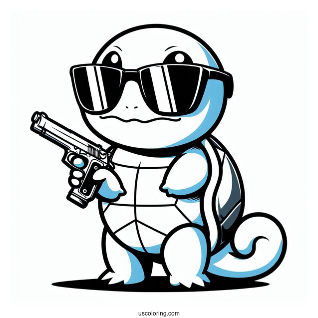 Squirtle Coloring Page Of Holding Squad Sunglasses
