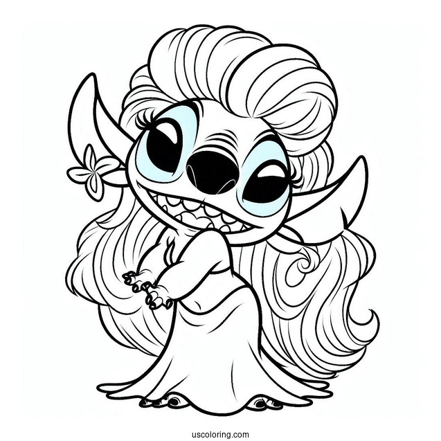 Coloring Page Of Pleakley In Drag Wearing a Wig