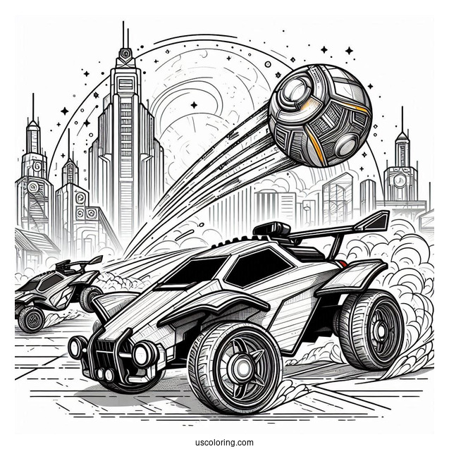 Rocket League Coloring Page Of Detailed Battle Cars Aiming For The Ball