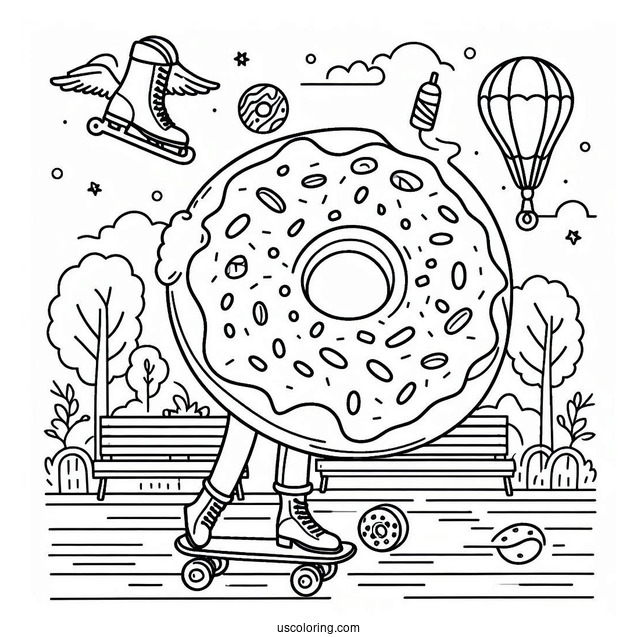 Donut Coloring Page Roller Skating In A Park